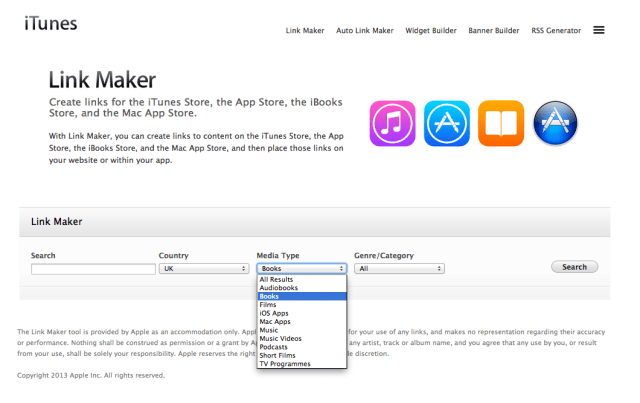 Image of Apple's link maker landing page