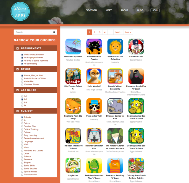 Moms With Apps website search page