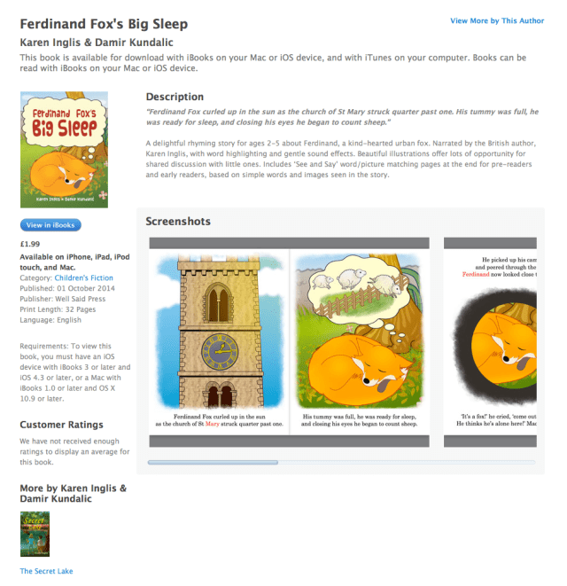 Ferdinand Fox's Big Sleep enhanced eBook sales page