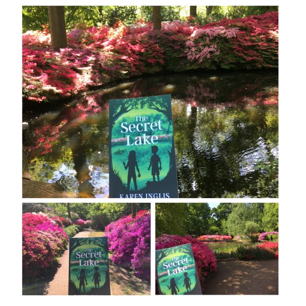 Image of Still Pond and other woodland scenes with pink and crimson azaleas at Isabella Plantation in Richmond Park -
